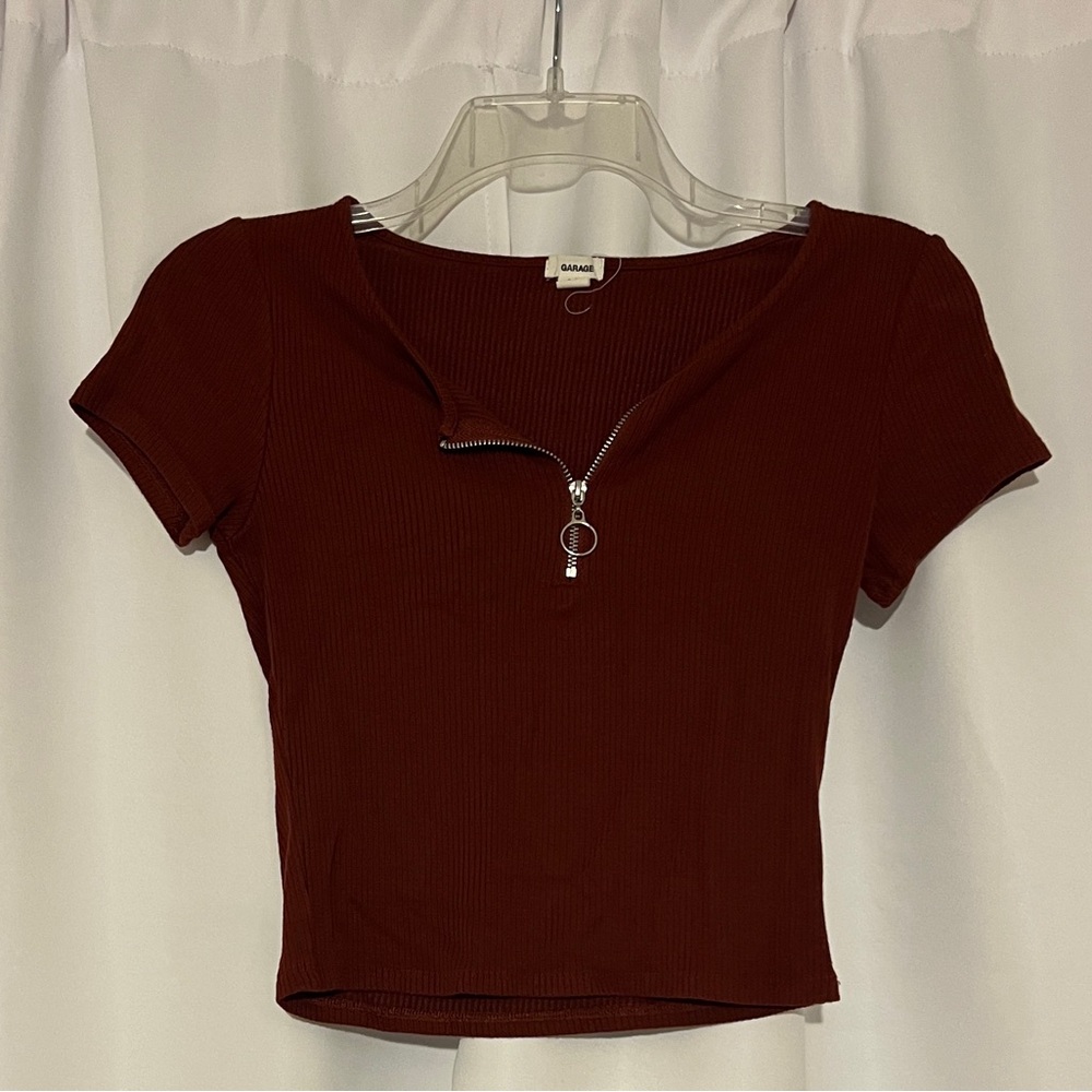 Garage Women's Burgundy Zip-Up Top